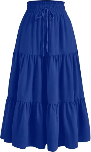 Floral Maxi Skirt for Women Summer Boho Tiered A Line Skirts Flowy Long High Waisted Ruffle Beach Vacation Skirts