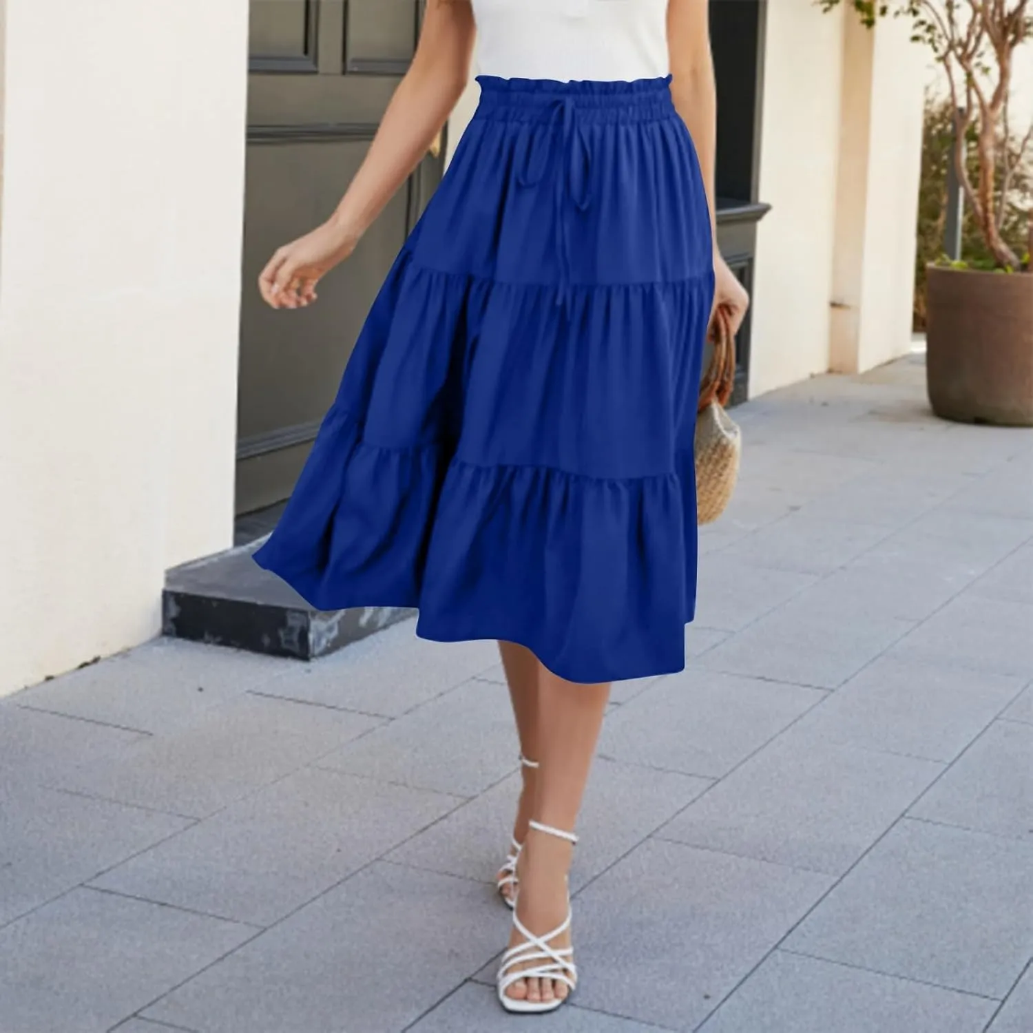 Floral Maxi Skirt for Women Summer Boho Tiered A Line Skirts Flowy Long High Waisted Ruffle Beach Vacation Skirts