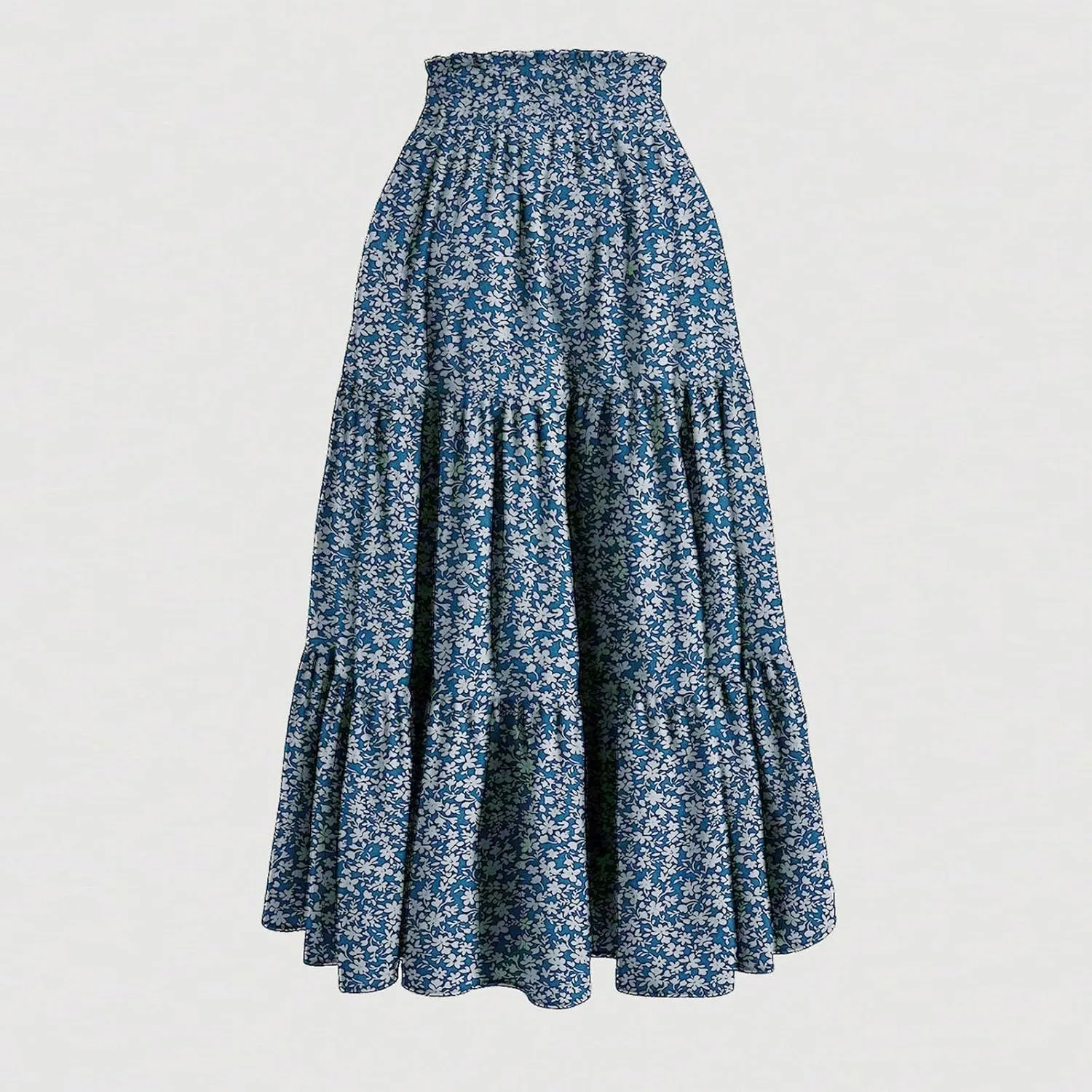 Floral Maxi Skirt for Women Summer Boho Tiered A Line Skirts Flowy Long High Waisted Ruffle Beach Vacation Skirts