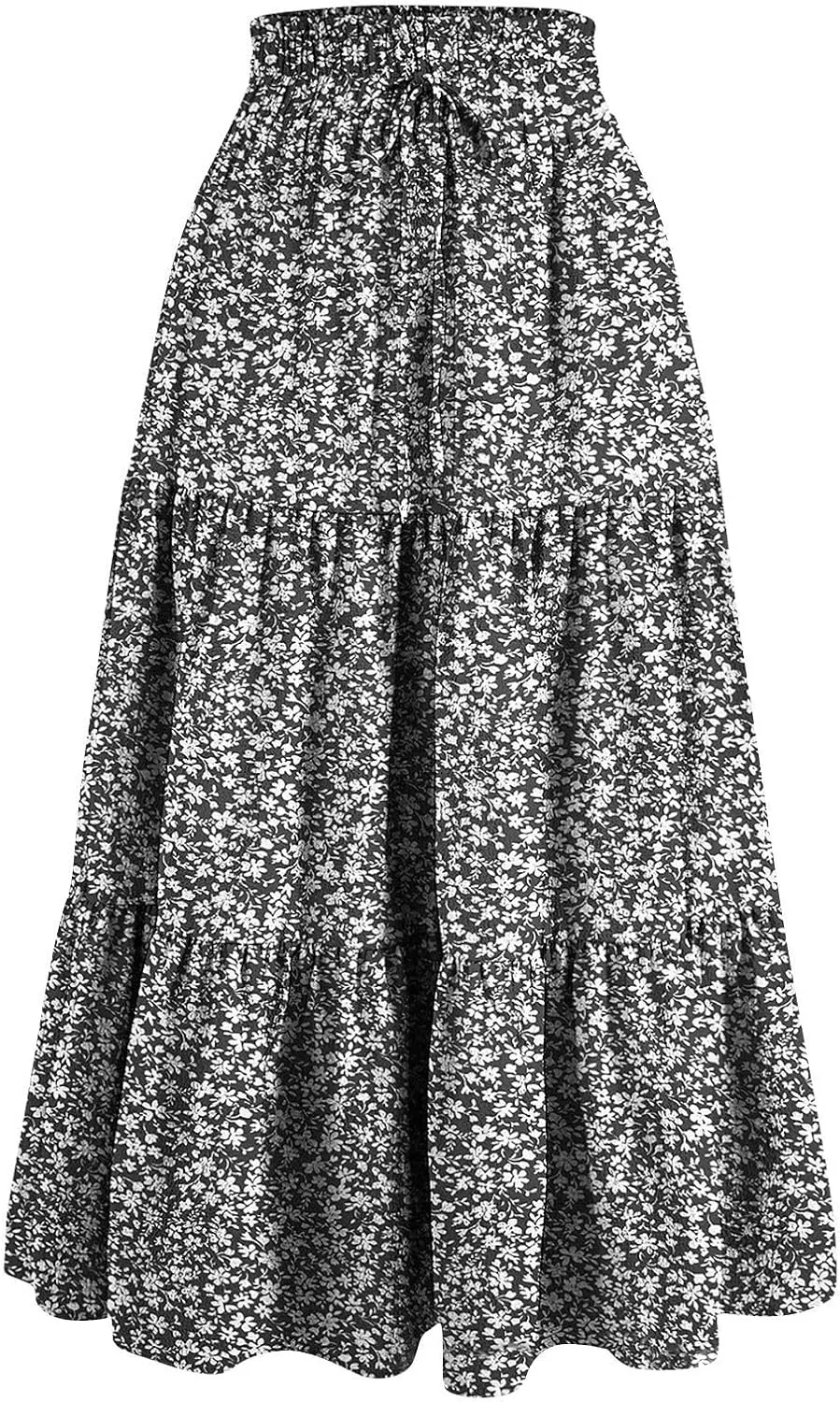 Floral Maxi Skirt for Women Summer Boho Tiered A Line Skirts Flowy Long High Waisted Ruffle Beach Vacation Skirts