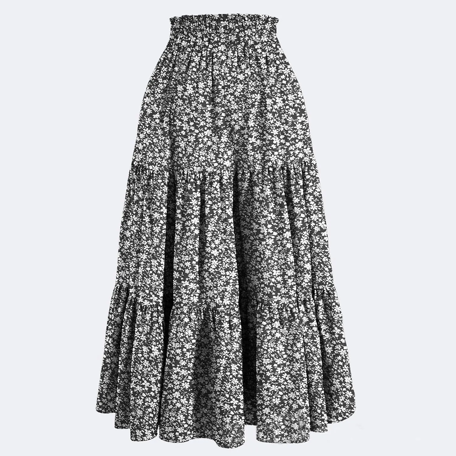 Floral Maxi Skirt for Women Summer Boho Tiered A Line Skirts Flowy Long High Waisted Ruffle Beach Vacation Skirts