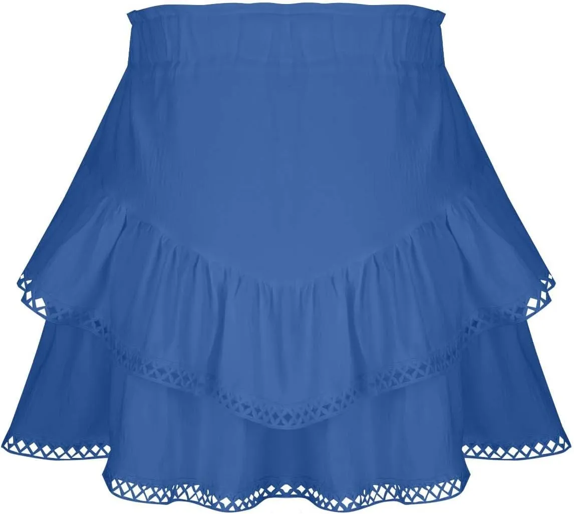 Flowy Boho Shorts for Women Casual Ruffle Tiered Skort Short High Waist Mini Skirts Golf Tennis Lace Crochet Short