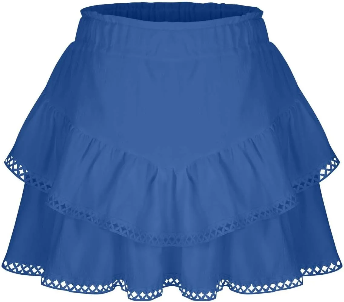 Flowy Boho Shorts for Women Casual Ruffle Tiered Skort Short High Waist Mini Skirts Golf Tennis Lace Crochet Short