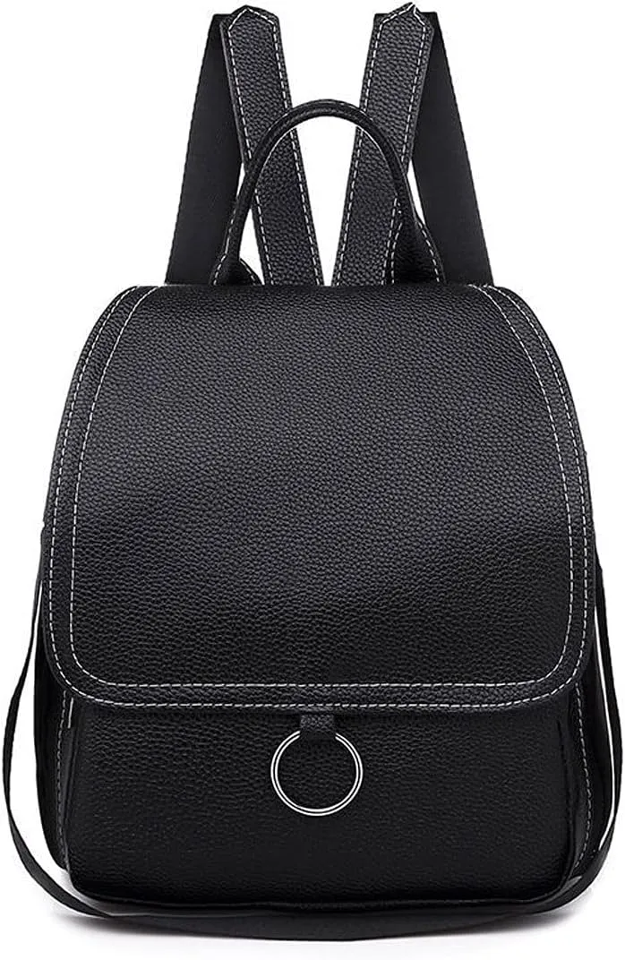 for women Leather Backpacks Lady Business Bags Laptop Bags Female Backpack (Black)