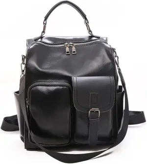 for women PU Ladies Leather Backpack Chool Bags Backpacks Female Business (Black)