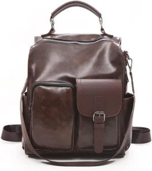 for women PU Ladies Leather Backpack Chool Bags Backpacks Female Business (Brown)