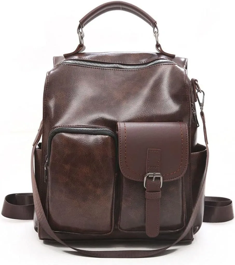 for women PU Ladies Leather Backpack Chool Bags Backpacks Female Business (Brown)