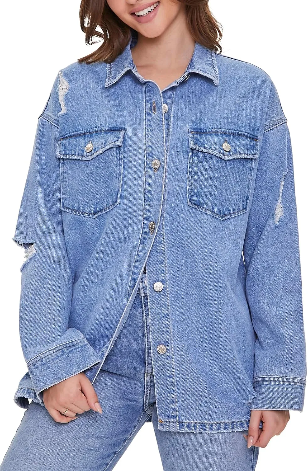 Forever 21 Women's Denim Distressed Shacket