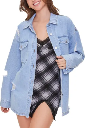 Forever 21 Women's Denim Distressed Shacket