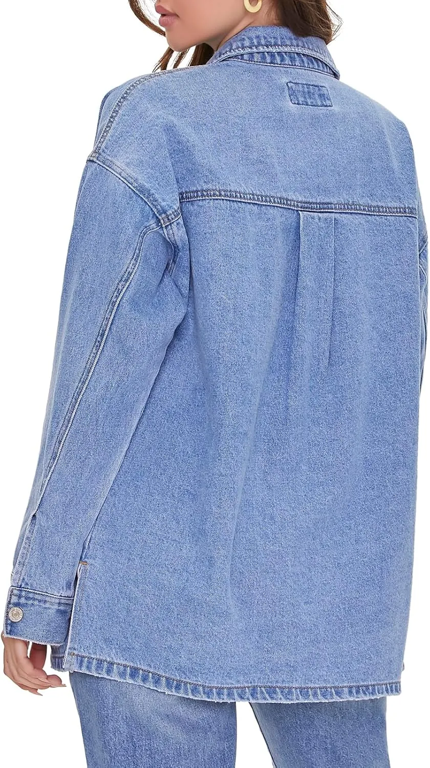 Forever 21 Women's Denim Distressed Shacket
