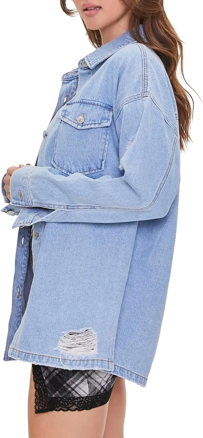 Forever 21 Women's Denim Distressed Shacket