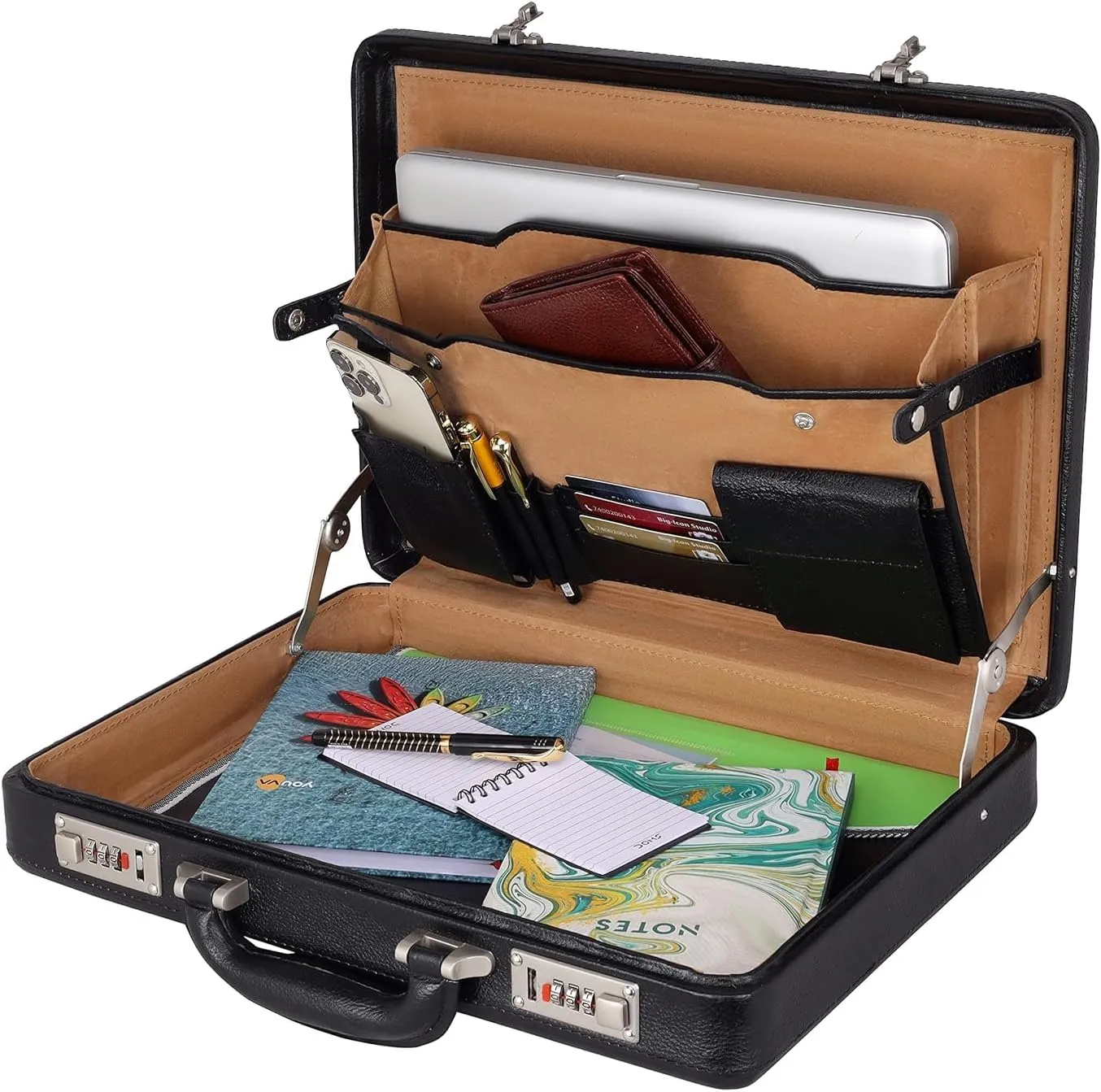 Full Grain Leather Briefcase Attache Case For Unisex Size L17xW3xH12 Inches Briefcase Bag
