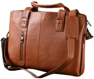 Full-Grain Leather Commuter Briefcase, Professional Business Bag with Shoulder Strap, Brown