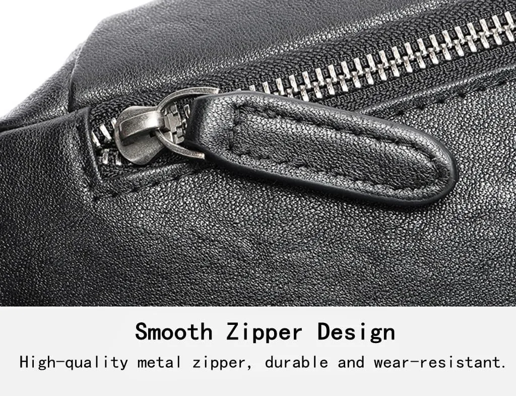 Genuine Leather Belt Bag Multi Pocketed Waist Bag Hands-free Crossbody Bag for Men 2 Pockets Black