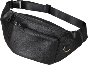 Genuine Leather Belt Bag Multi Pocketed Waist Bag Hands-free Crossbody Bag for Men 2 Zips Coffee