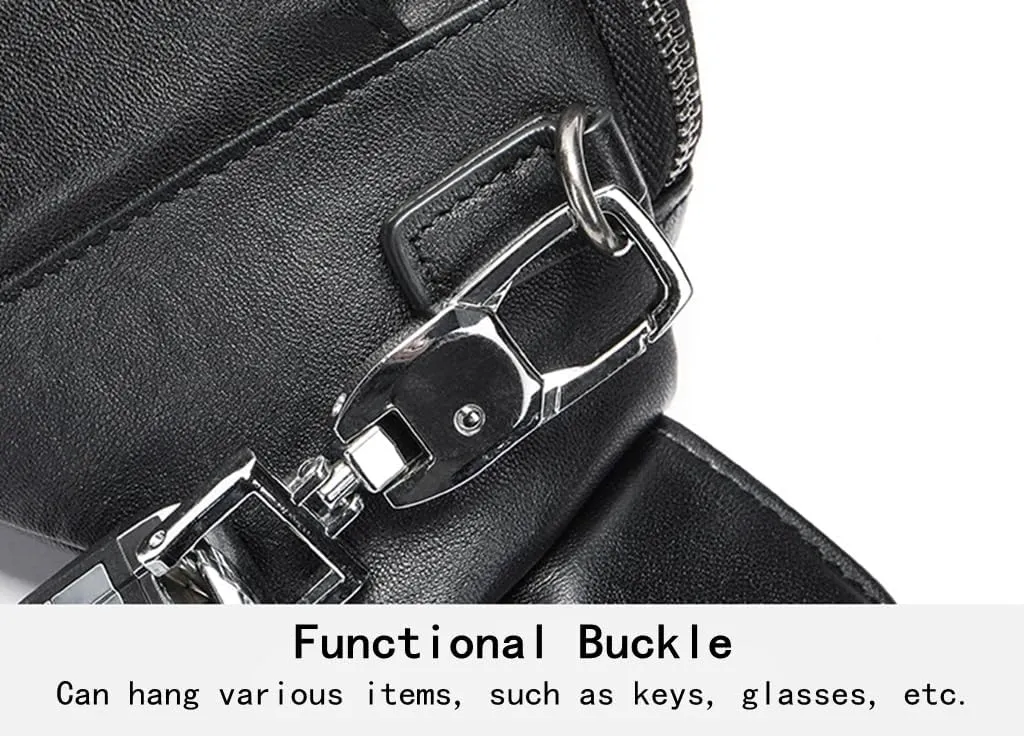 Genuine Leather Belt Bag Multi Pocketed Waist Bag Hands-free Crossbody Bag for Men 2 Zips Coffee