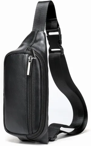Genuine Leather Belt Bag Multi Pocketed Waist Bag Hands-free Crossbody Bag for Men Square Black