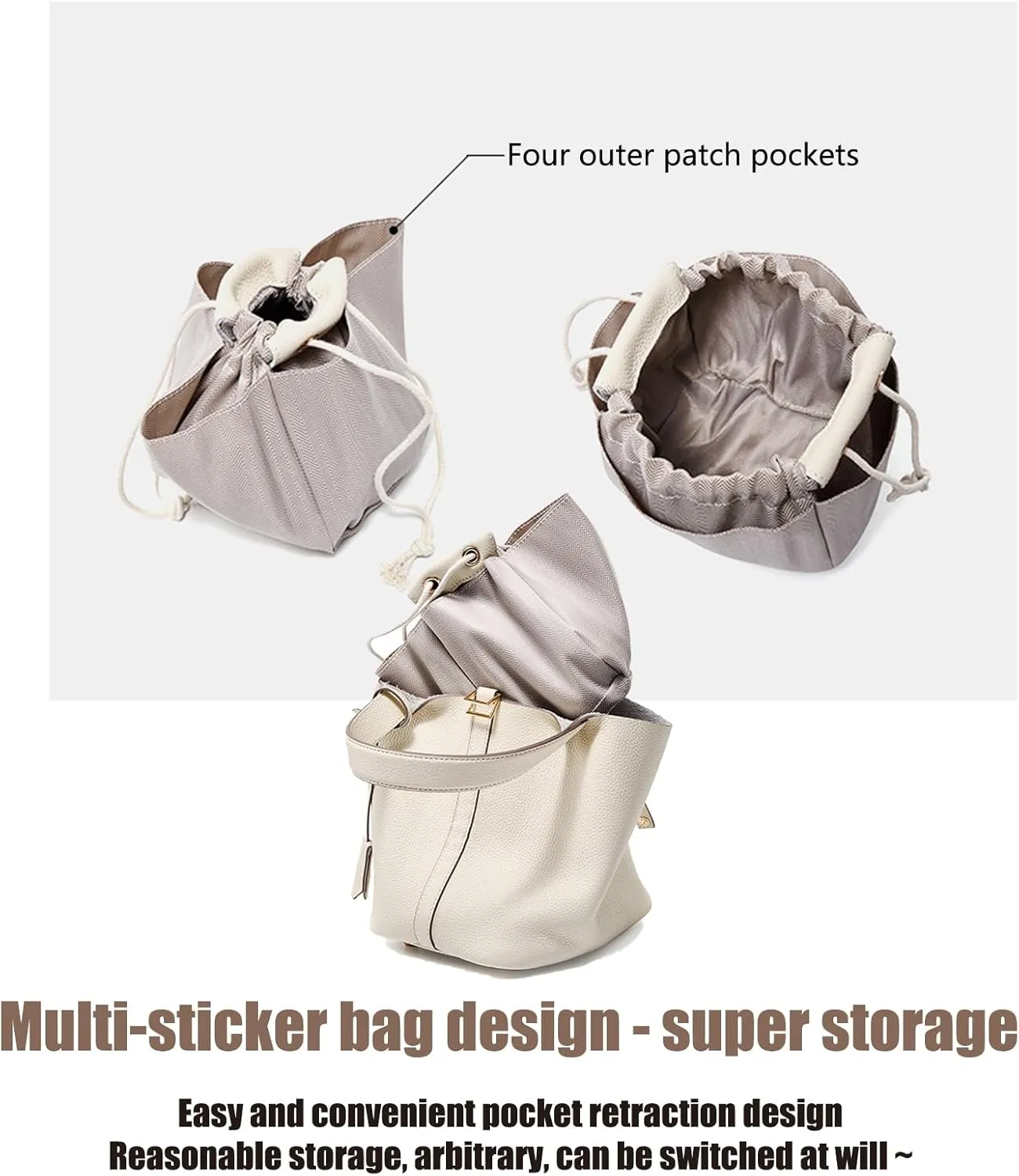 Genuine Leather Bucket Bag for Women Stylish Lock Tote Handbag with Lychee Texture for Office or Travel