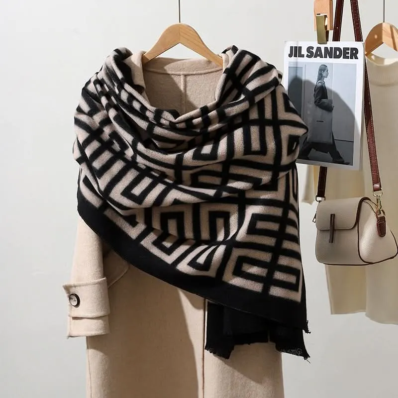 Geometric Plaid Imitation Cashmere Scarf – Warm & Stylish