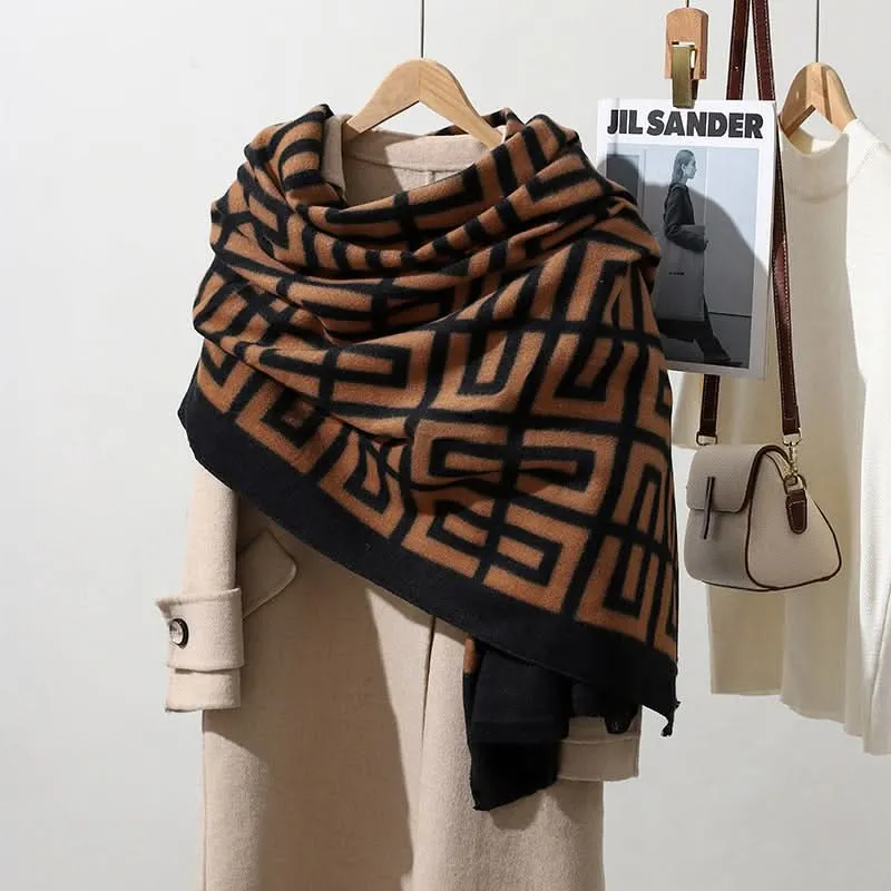 Geometric Plaid Imitation Cashmere Scarf – Warm & Stylish