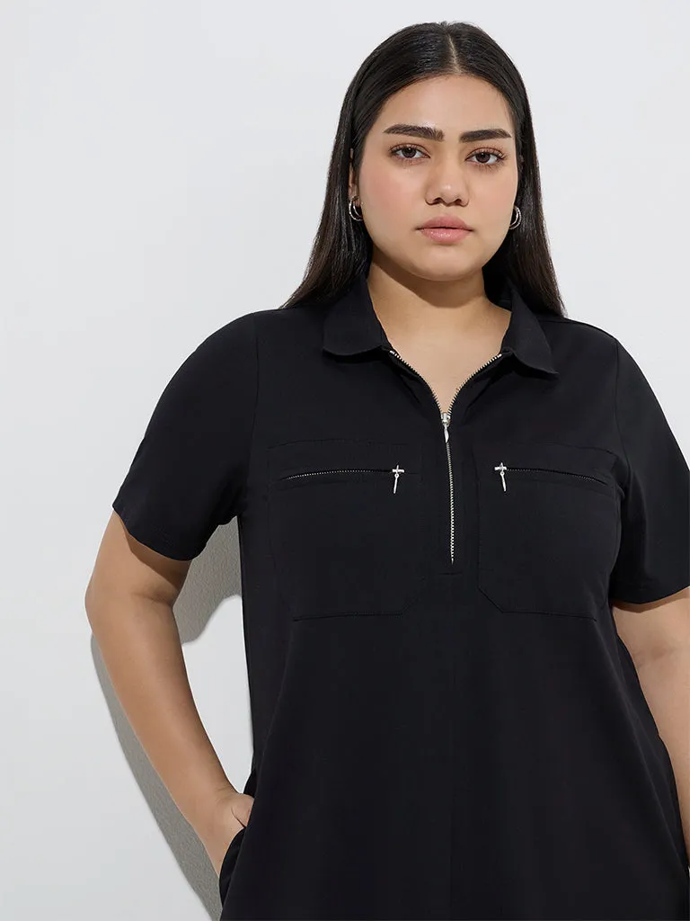 Gia Black Cotton-Blend A-Line Dress