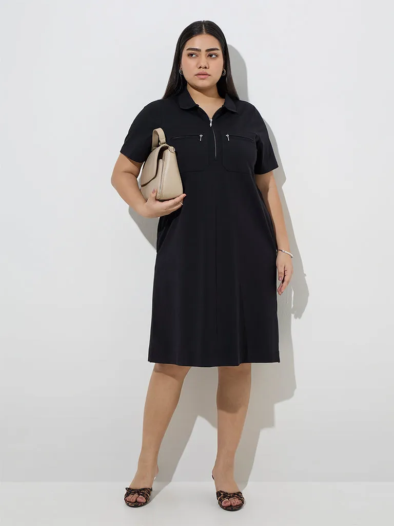 Gia Black Cotton-Blend A-Line Dress
