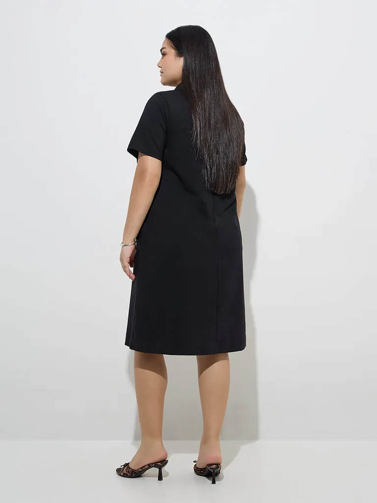 Gia Black Cotton-Blend A-Line Dress