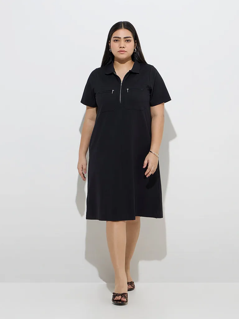 Gia Black Cotton-Blend A-Line Dress