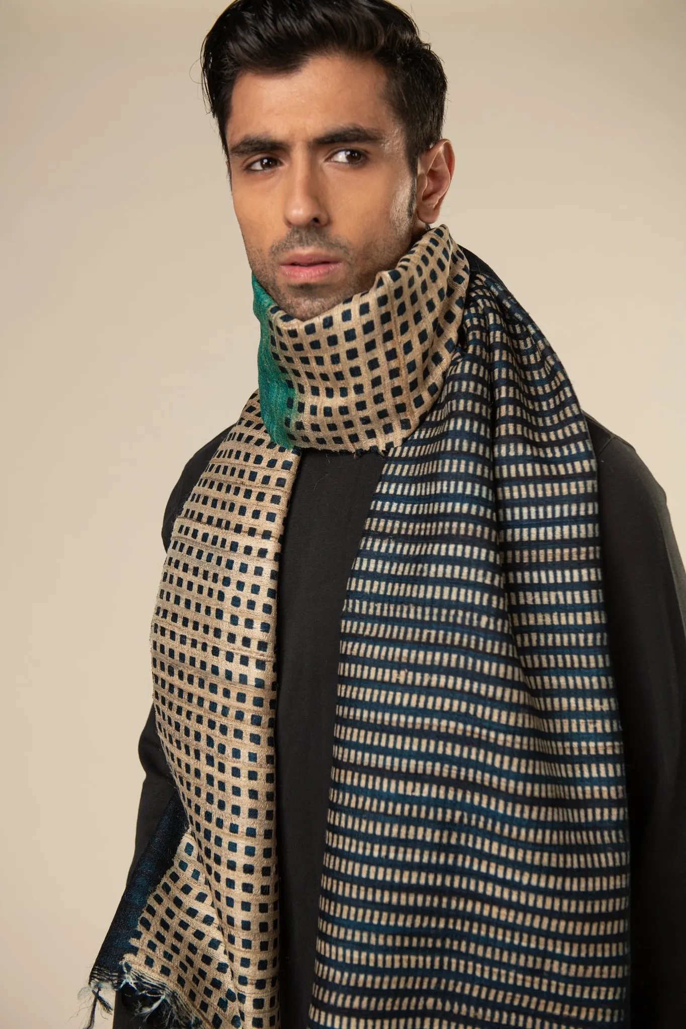 Gingham Tussar Peace Silk Scarf