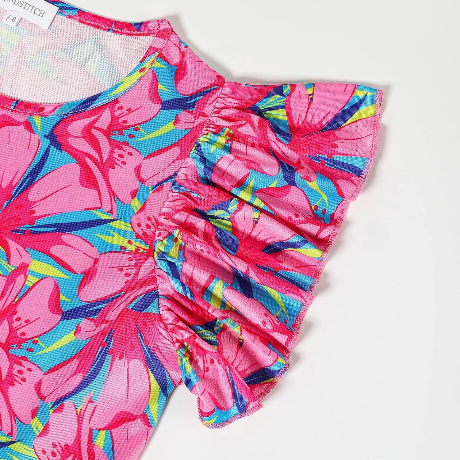 Girls Floral Boho Dress with Flutter Ruffle Sleeves - Summer Casual Holiday Sundress Flower Print Beach Dress 7-14 Years