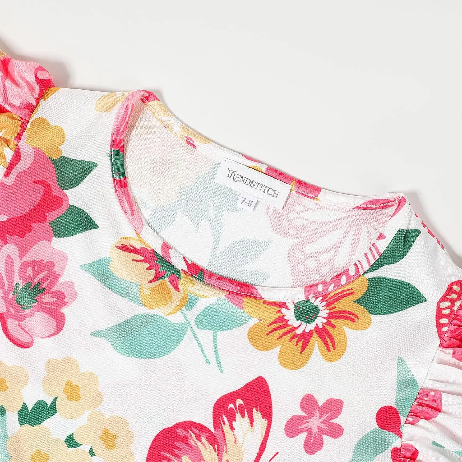 Girls Floral Boho Dress with Flutter Ruffle Sleeves - Summer Casual Holiday Sundress Flower Print Beach Dress 7-14 Years