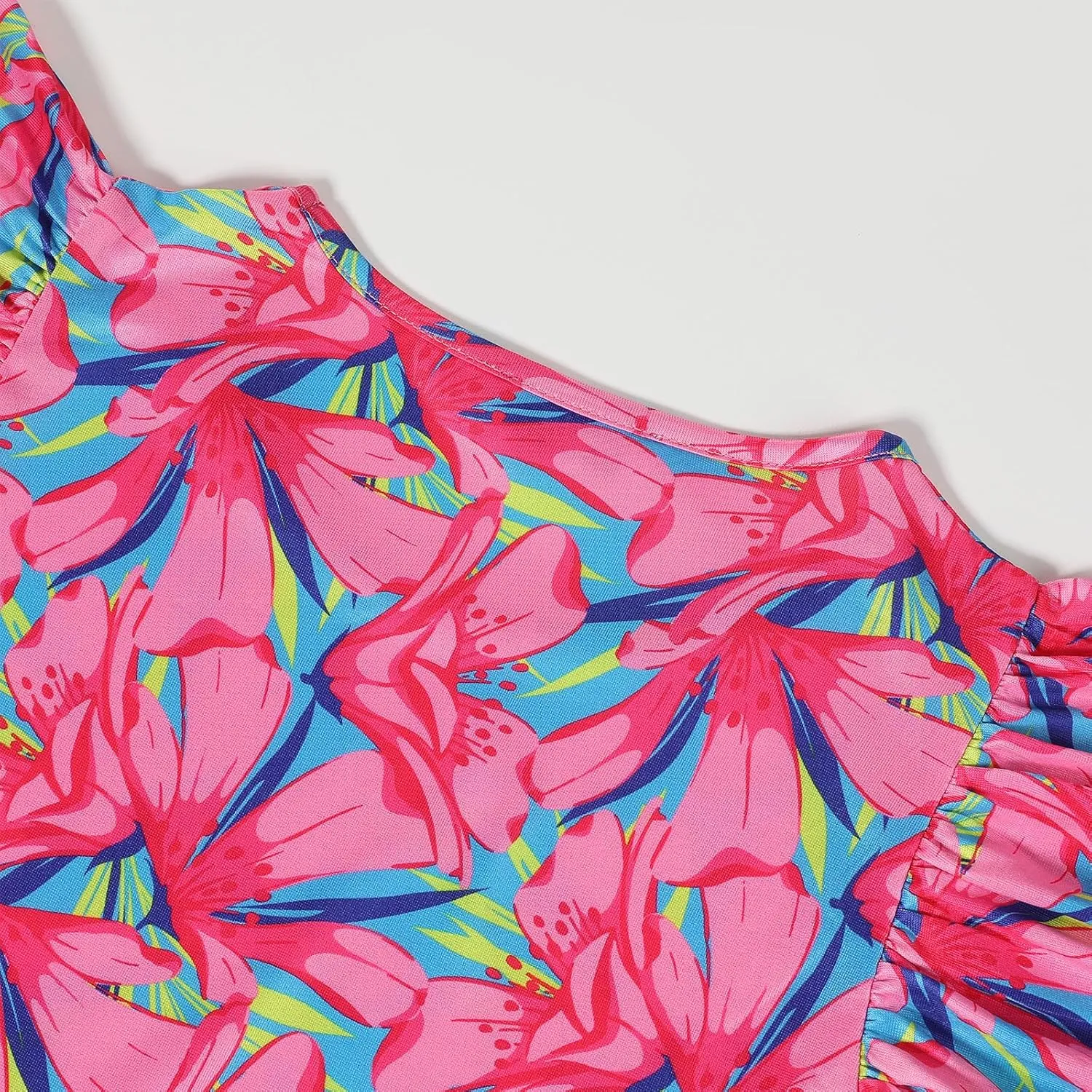 Girls Floral Boho Dress with Flutter Ruffle Sleeves - Summer Casual Holiday Sundress Flower Print Beach Dress 7-14 Years