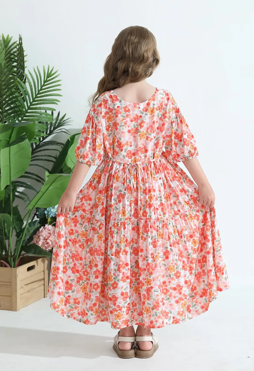 Girls Summer Maxi Dress Boho Flowy Tiered Beach Sundress Holiday Dresses 3-12Y