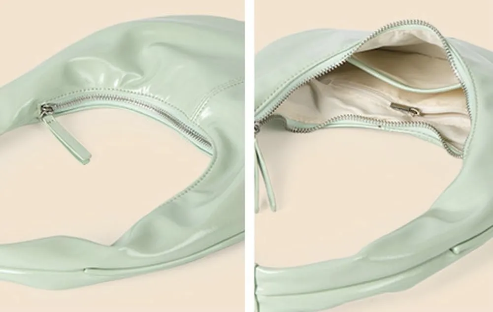 Glossy Underarm Bags for Women Cream Color Shiny Leather Purse Stylish Handbags Trendy Shoulder Bags for Party Travel 2024