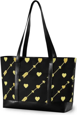 Gold Arrow Heart Pattern Black Fashion professional office bags for women with zipper for work with diaper estuche para laptop 14 pulgadas