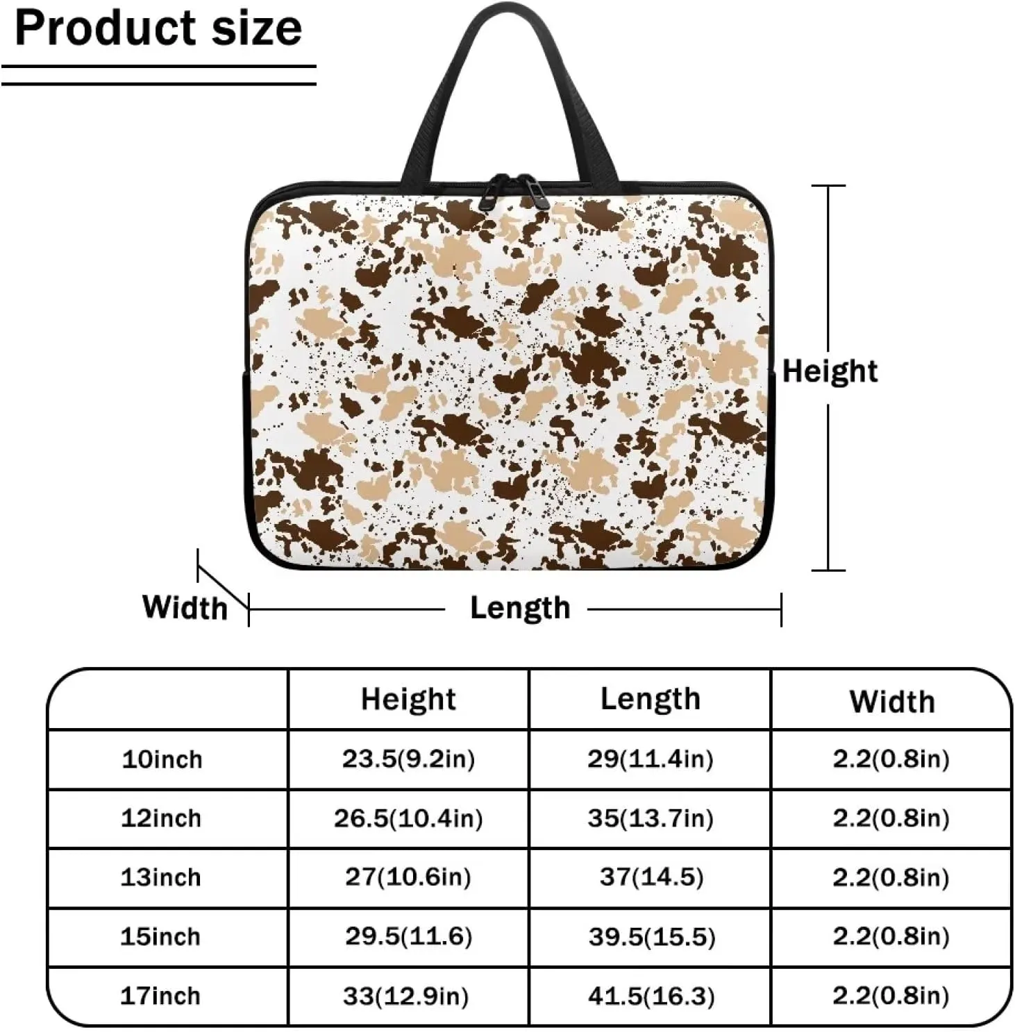 Gomyblomy Brown Cow Print Universal Laptop Bag, Fashionable Large Capacity Computer Handbag, Professional Business Work Briefcase, Suitable for 13 Inch Laptop