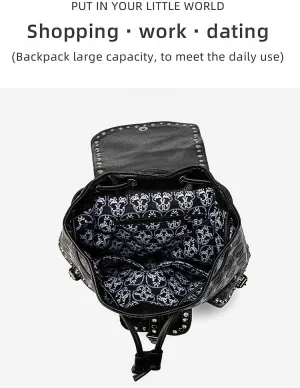 Gothic Skull Backpack with Studded Rhinestone Design  Punk Leather Daypack for Men & Women, Waterproof Laptop Bag with Large Capacity, Edgy Rock Style