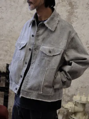 Gray Distressed Denim Jacket