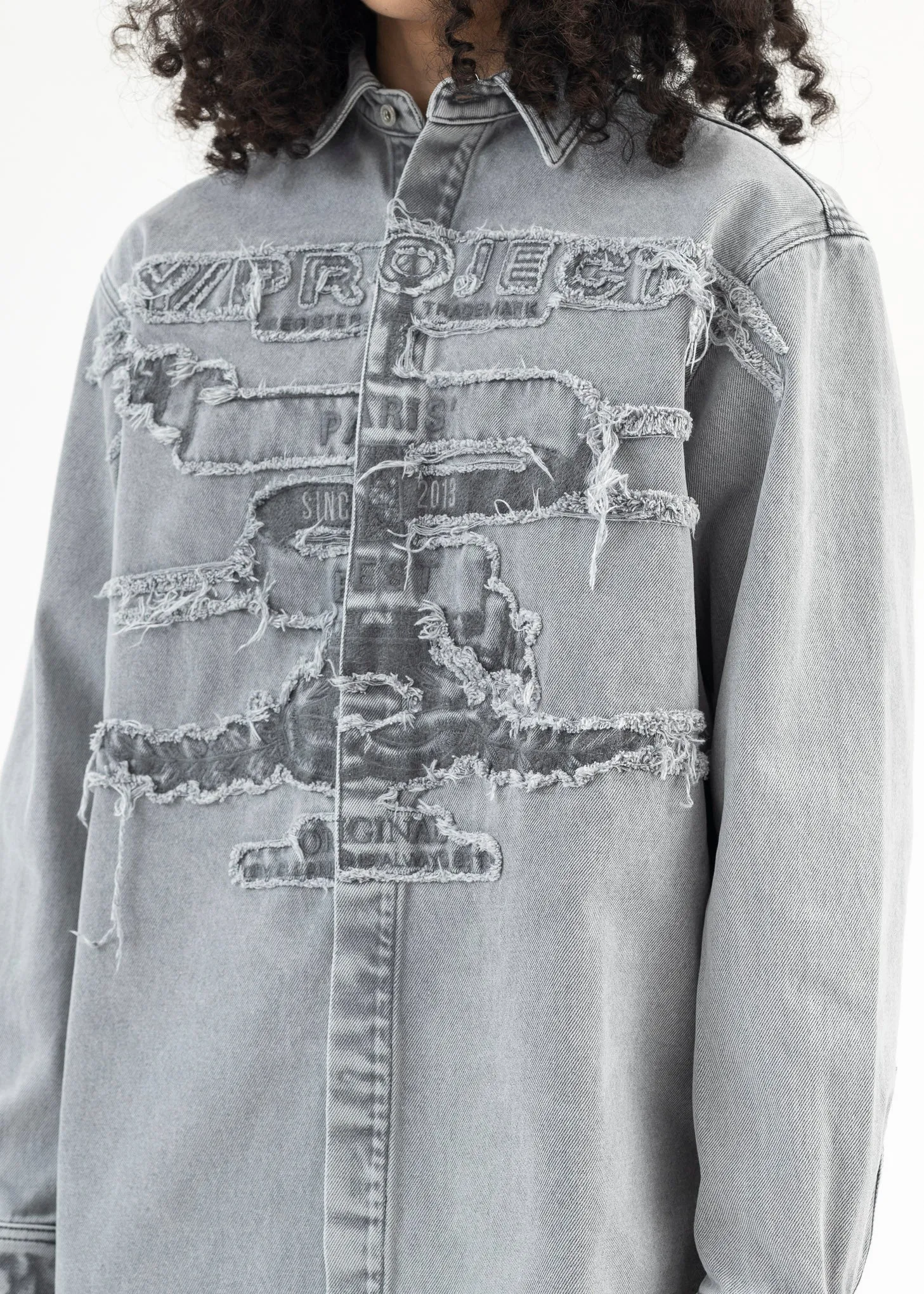 GREY EVERGREEN PARIS' BEST PATCH DENIM SHIRT