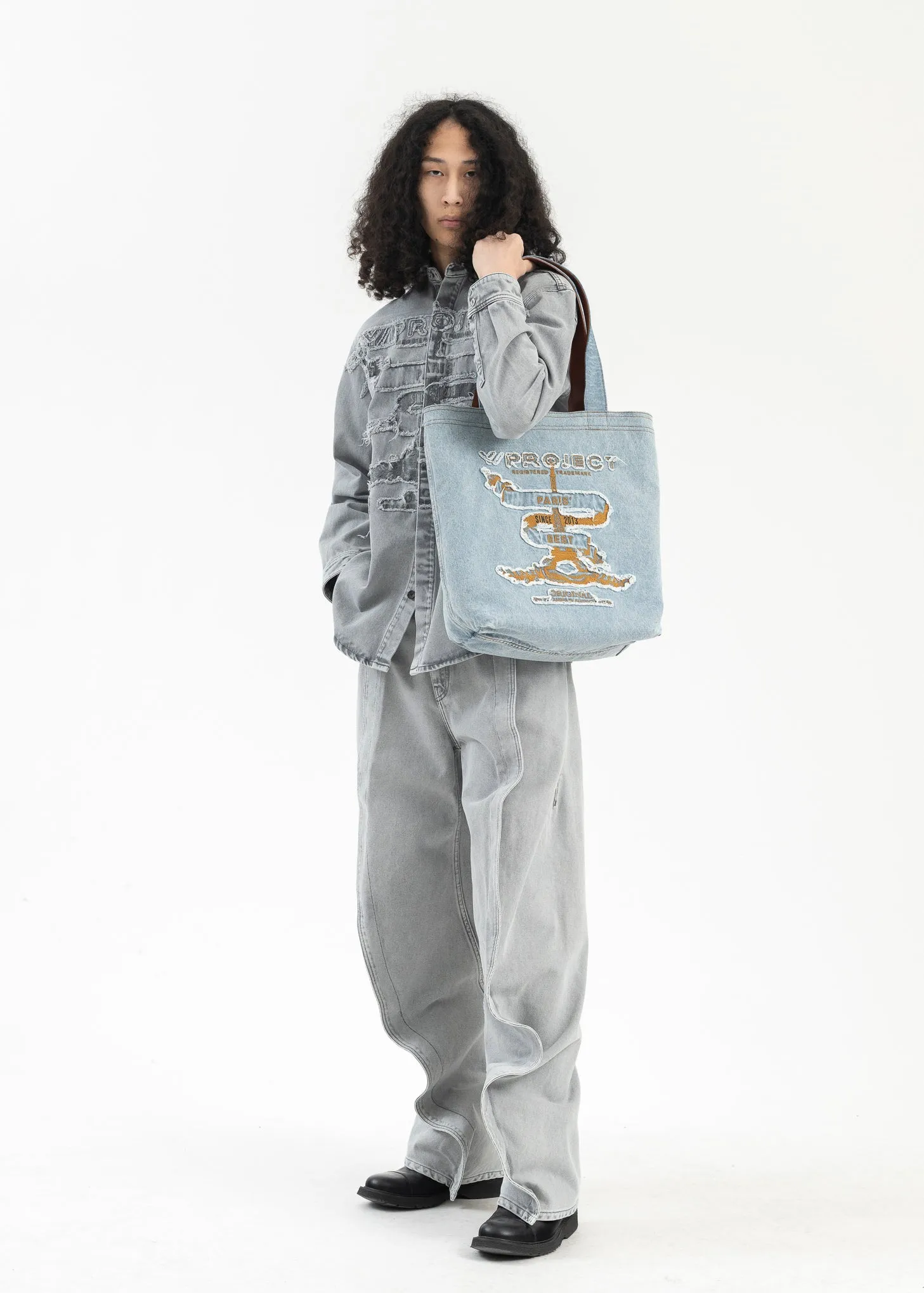 GREY EVERGREEN PARIS' BEST PATCH DENIM SHIRT