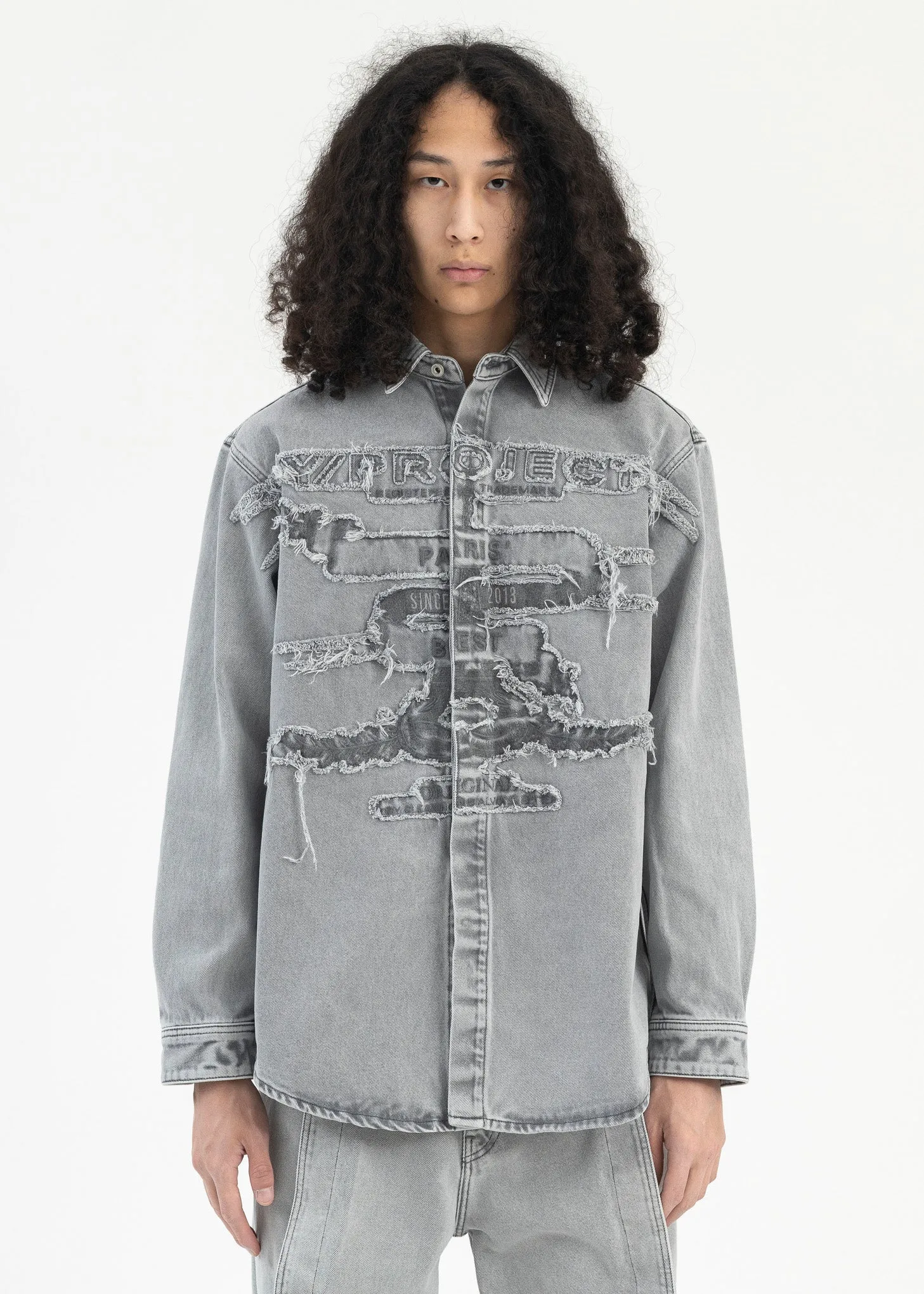 GREY EVERGREEN PARIS' BEST PATCH DENIM SHIRT