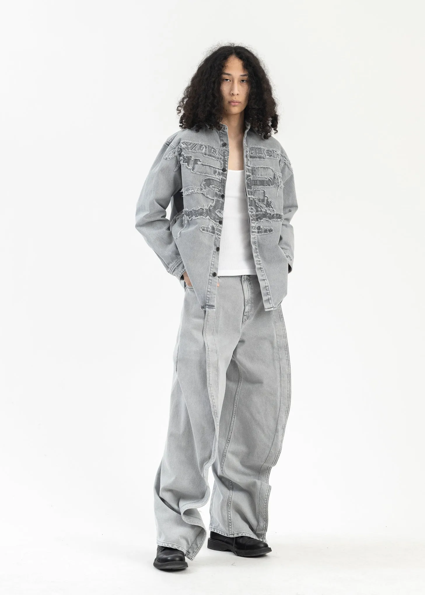 GREY EVERGREEN PARIS' BEST PATCH DENIM SHIRT