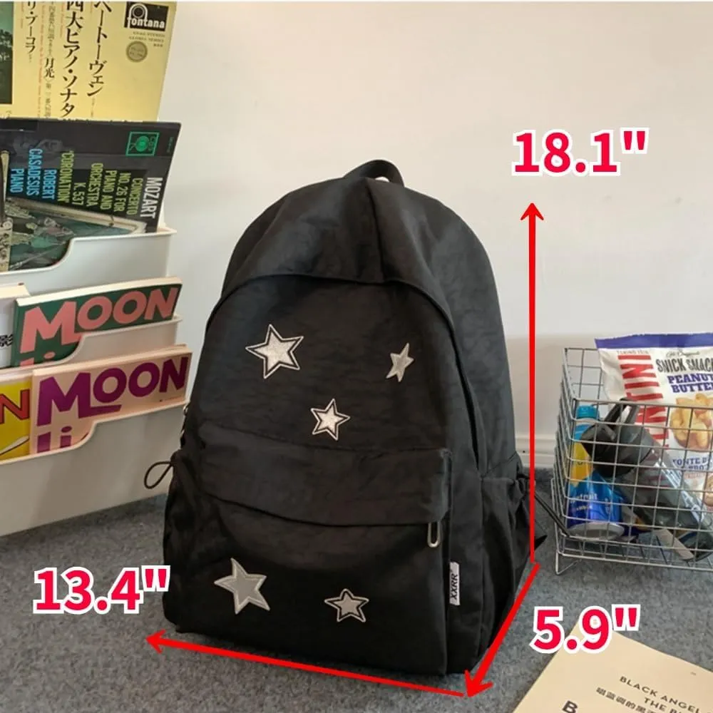 Grunge Backpack with Adorable Accessory Aesthetic Backpack Cute Backpacks Waterproof (Black)