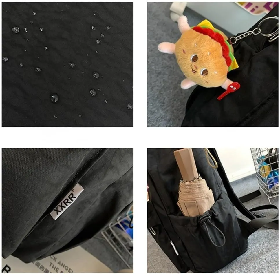 Grunge Backpack with Adorable Accessory Aesthetic Backpack Cute Backpacks Waterproof (Black)