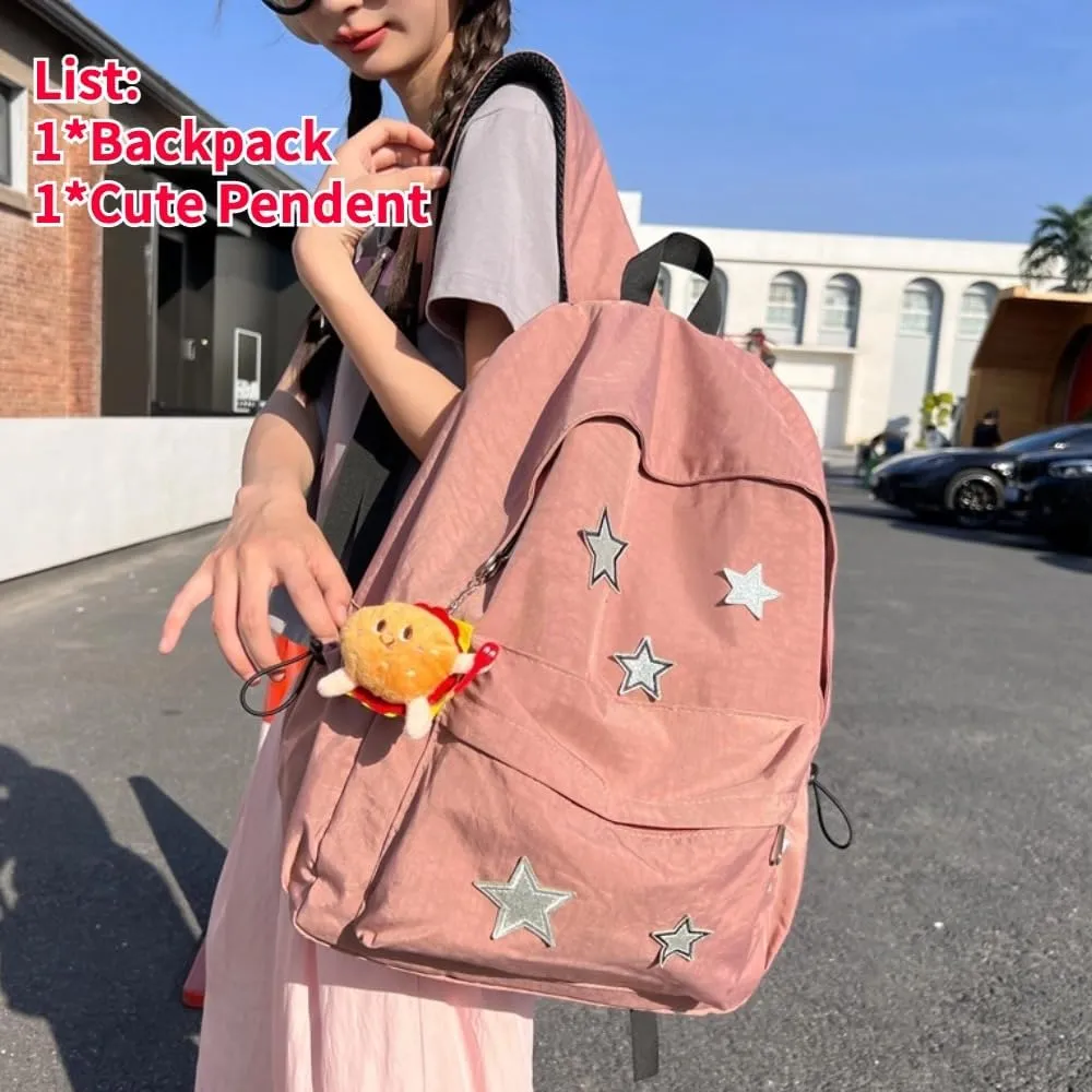 Grunge Backpack with Adorable Accessory Aesthetic Backpack Cute Backpacks Waterproof (Pink)