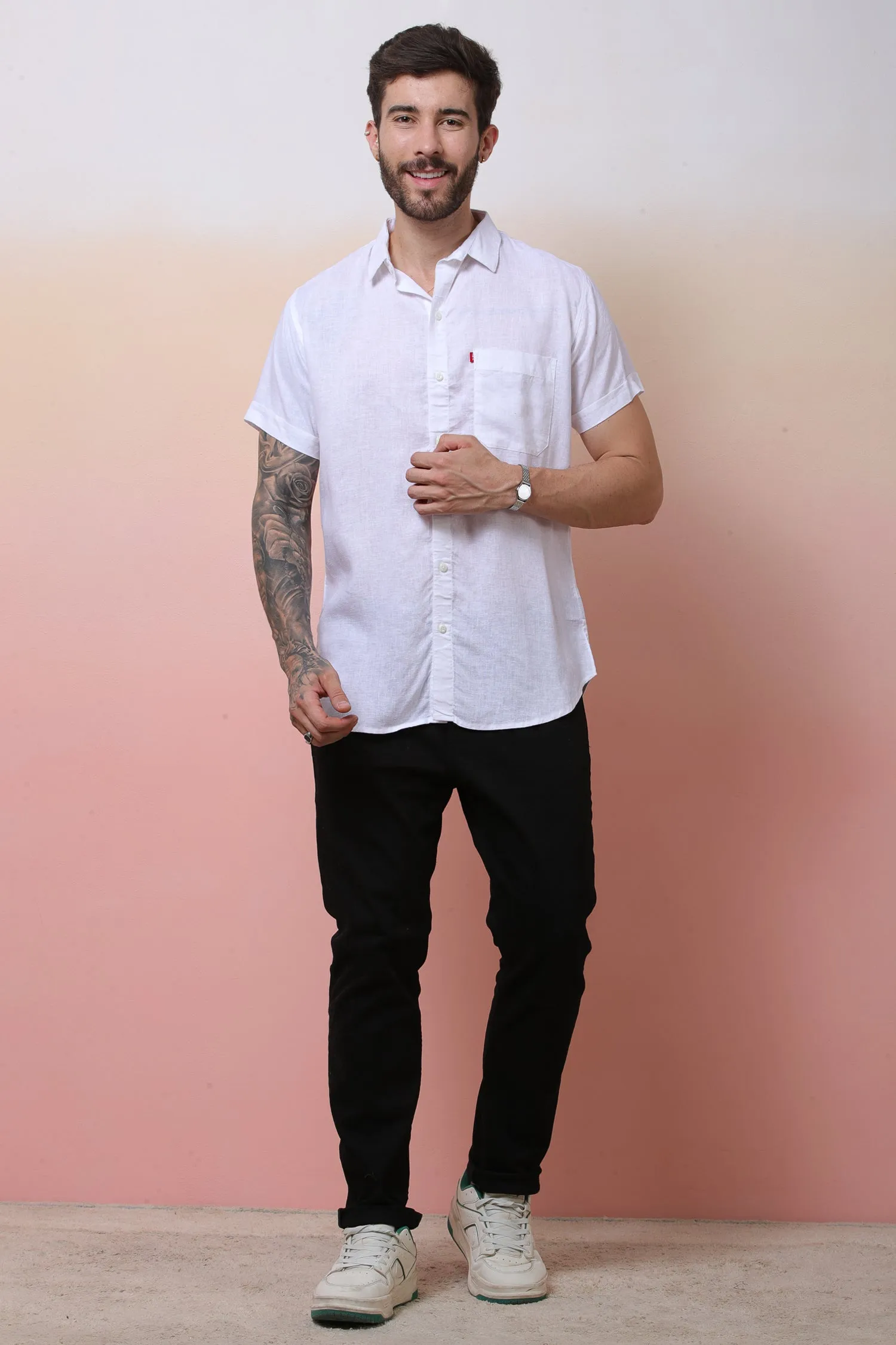 Halfsleeve White Linen Plain Shirt