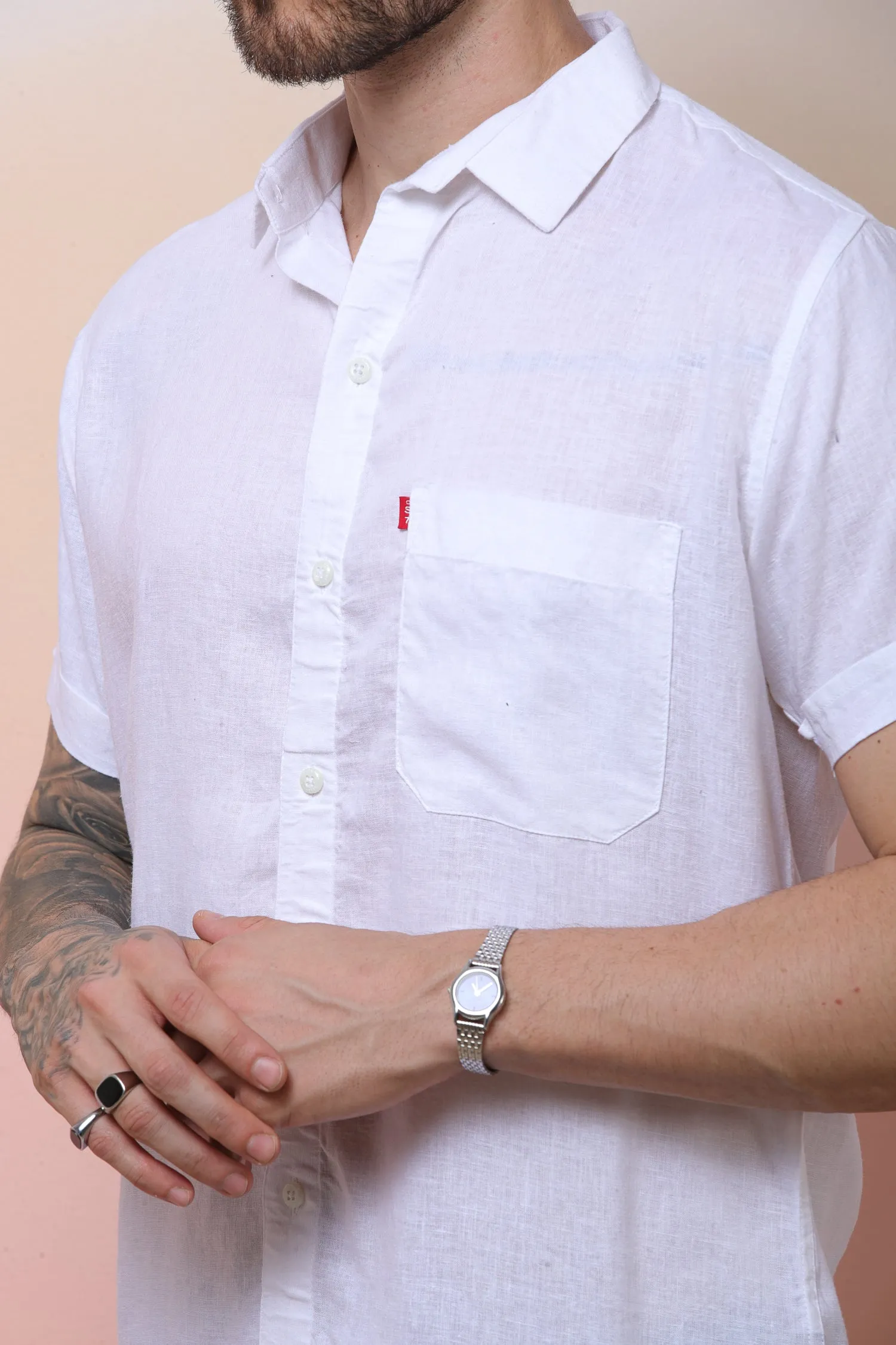 Halfsleeve White Linen Plain Shirt