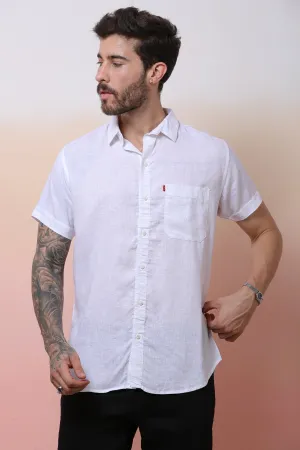 Halfsleeve White Linen Plain Shirt