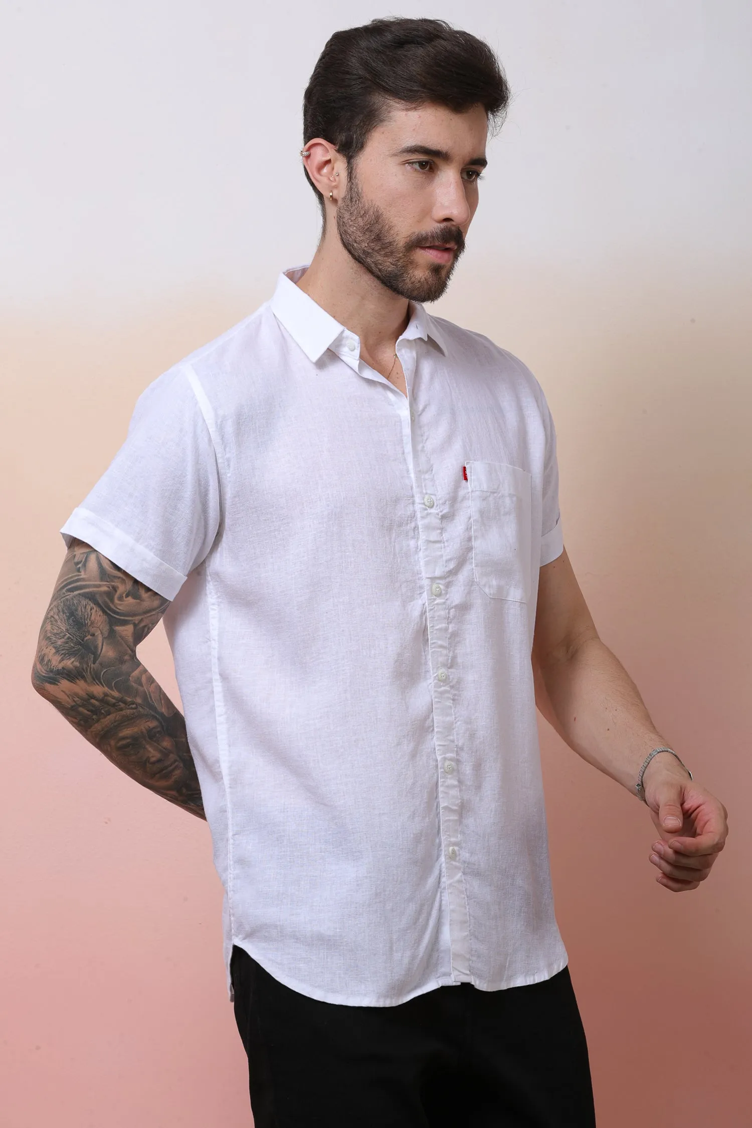 Halfsleeve White Linen Plain Shirt