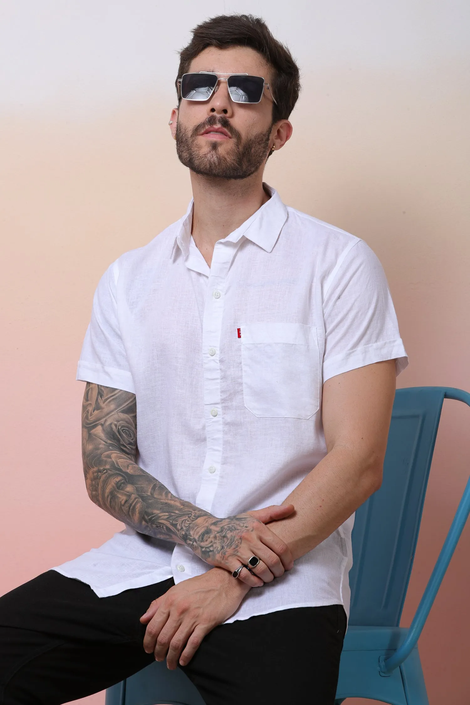 Halfsleeve White Linen Plain Shirt